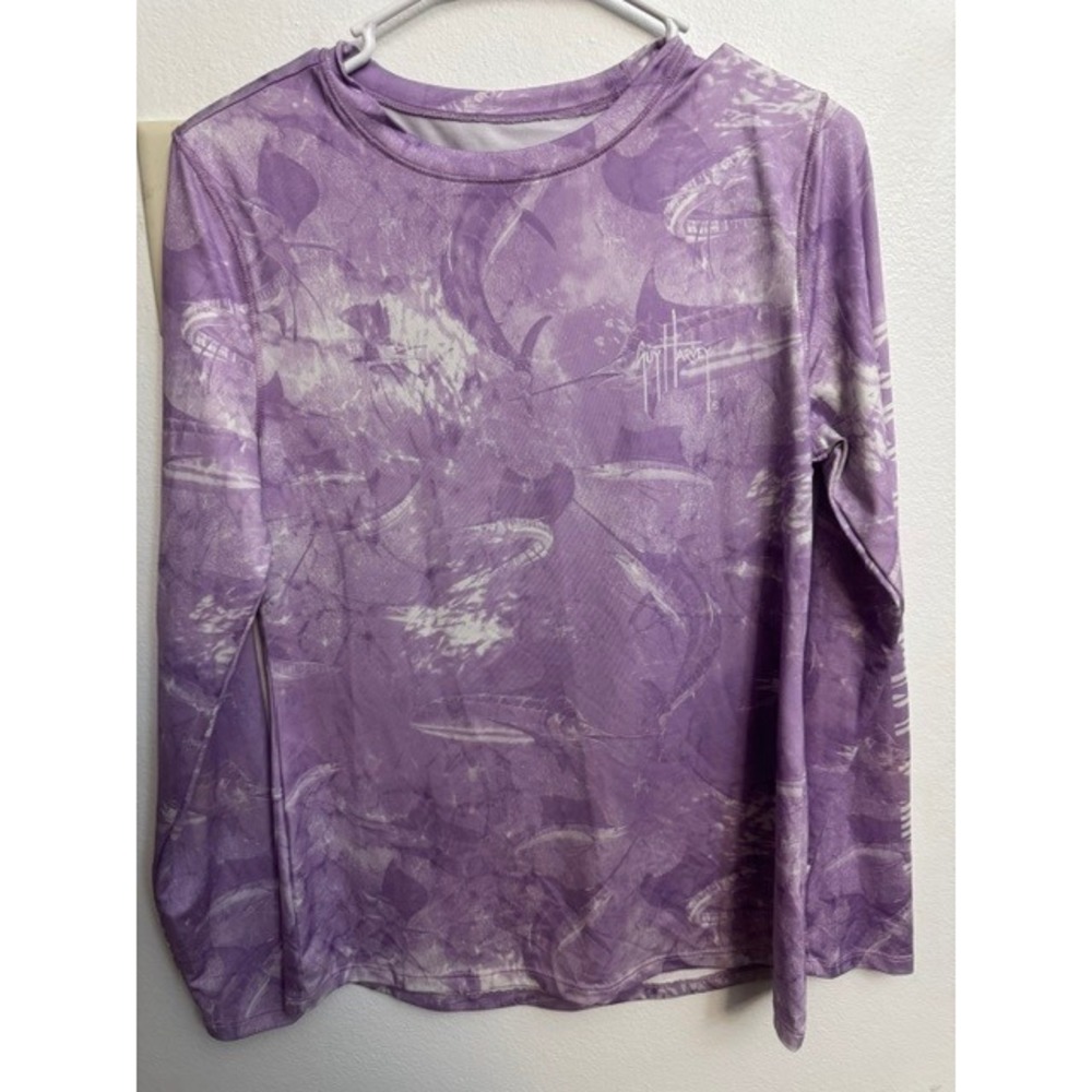 Guy Harvey Men Long Sleeve Performance Fishing Shirt Purple Marlin Small (G)